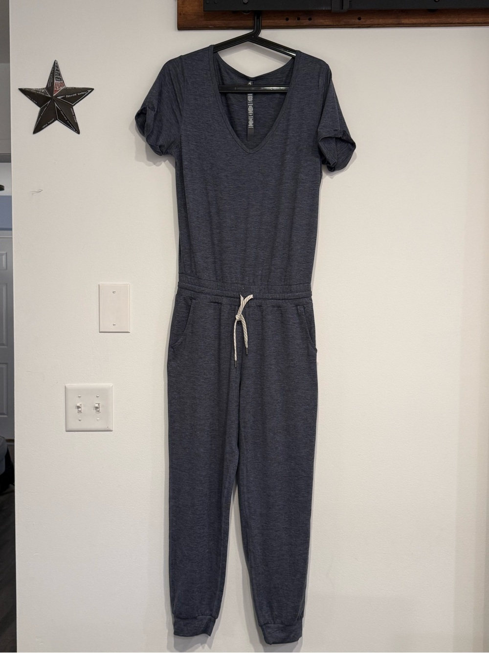 Vuori Women's Heather Blue V-Neck Drawstring Jumpsuit